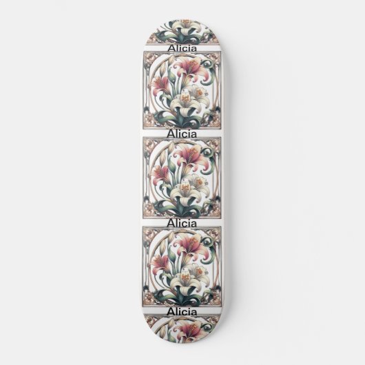 Art Nouveau Tulip Symmetrical Petals Romantic Cool Persoonlijk Skateboard (Voorkant)