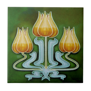 Art Nouveau Tulip Trio Antiek reproductie Tegeltje