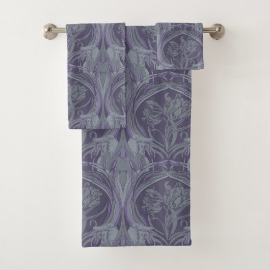 Art Nouveau Tulips in Periwinkle Bath Towels Bad Handdoek (Insitu)