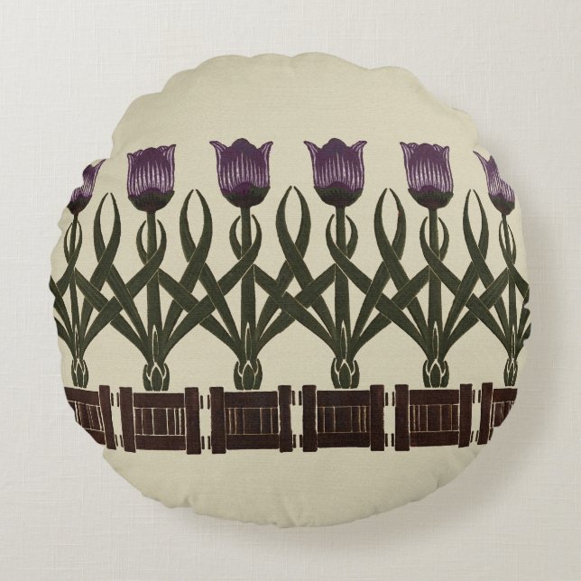 Art Nouveau Tulips Rond Kussen (Voorkant)