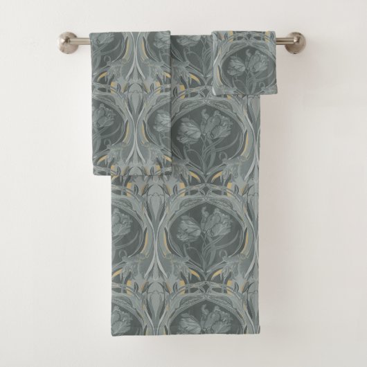 Art Nouveau Tulips Shades of Grey Towels Bad Handdoek (Insitu)