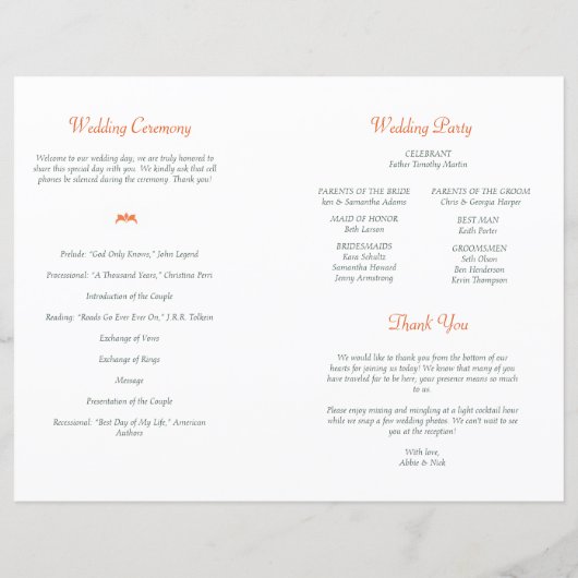 Art Nouveau Tulips Wedding Programme (Achterkant)