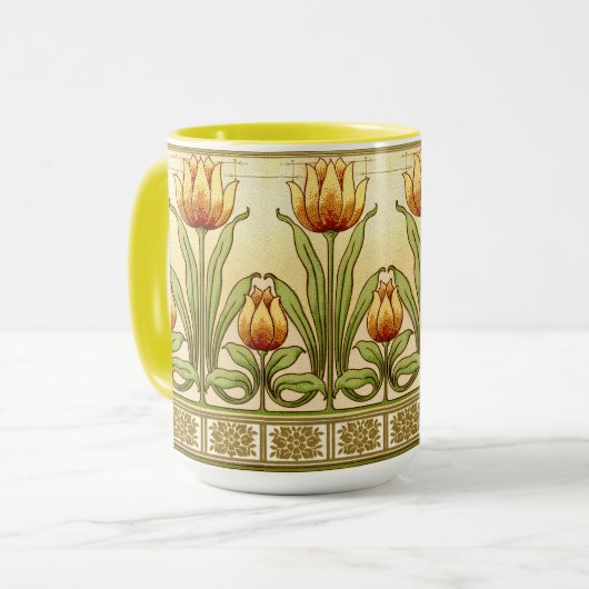Art Nouveau Tulp Bloempatroon Fries Mok (Voorkant links)