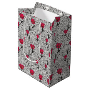 Art Nouveau Tulp Damast, Grijs en Rood Medium Cadeauzakje