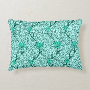 Art Nouveau Tulp Damast, Turquoise Decoratief Kussen