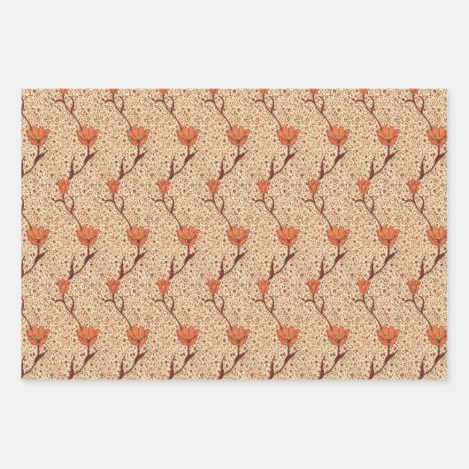 Art Nouveau Tulp Damast, Turquoise, Grijs, Koraal Inpakpapier Vel (Voorkant 3)