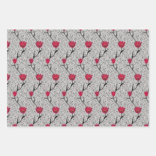 Art Nouveau Tulp Damast, Turquoise, Grijs, Koraal Inpakpapier Vel (Voorkant 2)