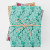 Art Nouveau Tulp Damast, Turquoise, Grijs, Koraal Inpakpapier Vel (In situ)