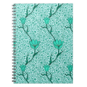 Art Nouveau Tulp Damast, Turquoise Notitieboek