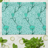 Art Nouveau Tulp Damast, Turquoise Theedoek (Gevouwen)