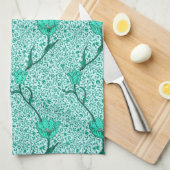 Art Nouveau Tulp Damast, Turquoise Theedoek (Quarter Fold)