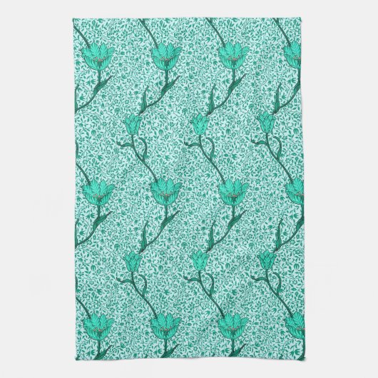 Art Nouveau Tulp Damast, Turquoise Theedoek (Verticaal)