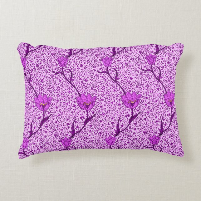 Art Nouveau Tulp Damast, Violet en Orchidee Accent Kussen (Voorkant)