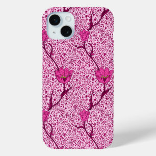 Art Nouveau Tulp Damast, Wijn & Fuchsia Roze iPhone 15 Mini Hoesje