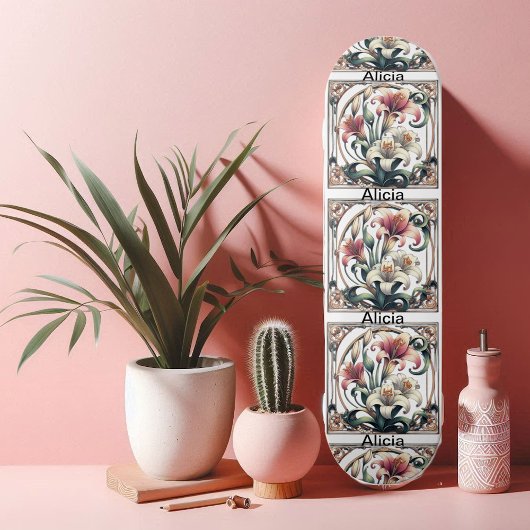 Art Nouveau Tulp Symmetrische Bloembladen Romantis Persoonlijk Skateboard