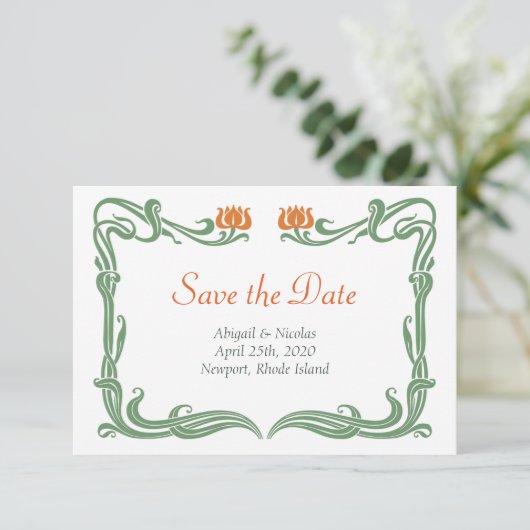 Art Nouveau Tulpen Bewaar de Datum Kaart (Staand voorkant)