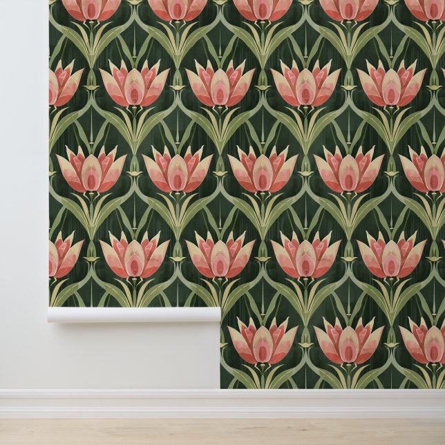  Art Nouveau tulpenpatroon verwijderbaar Behang (Applicatie)
