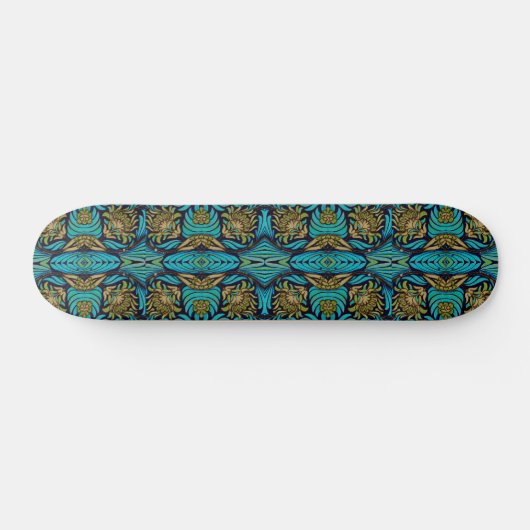 Art Nouveau Turquoise Blue Floral Pattern Persoonlijk Skateboard (Horizontaal)