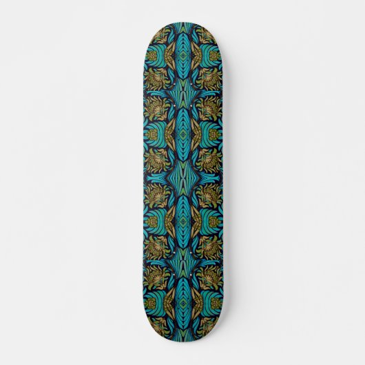 Art Nouveau Turquoise Blue Floral Pattern Persoonlijk Skateboard (Voorkant)