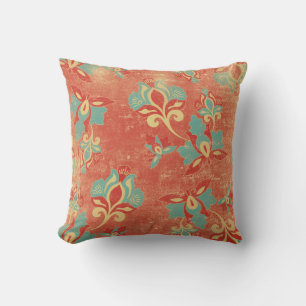 Art Nouveau Turquoise Sinaasappel Floral Sierkusse Kussen