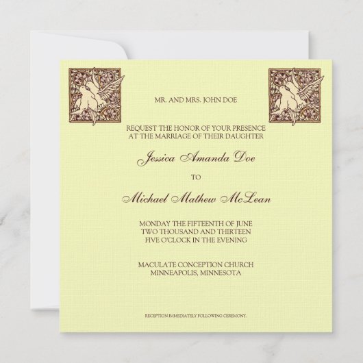 Art Nouveau Turtle Doves Wedding Invitation Kaart (Achterkant)