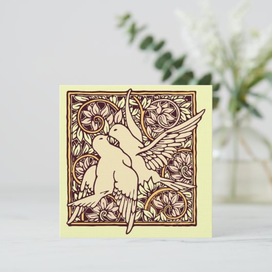 Art Nouveau Turtle Doves Wedding Invitation Kaart (Staand voorkant)