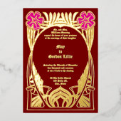  Art Nouveau Twee Bloemen Foliage Lijst Folie Uitnodiging (Voorkant)