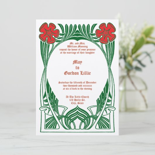  Art Nouveau Twee Bloemen Foliage Lijst Kaart (Staand voorkant)