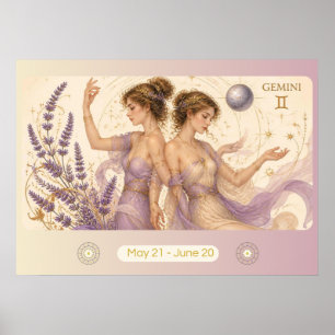 Art Nouveau Tweelingen Zodiakale Muur Kunst Poster