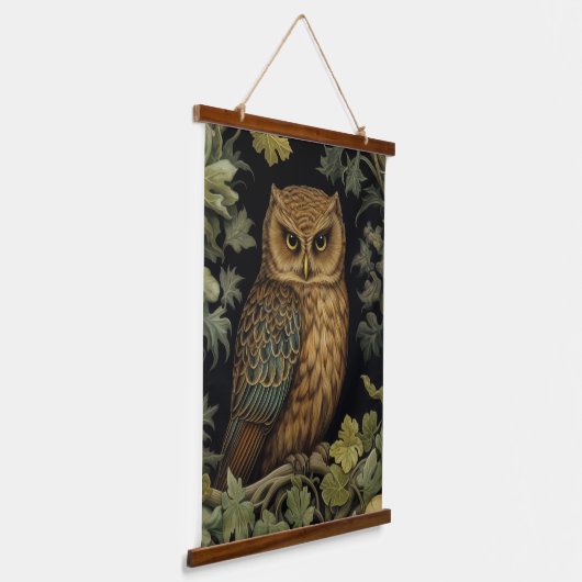 Art nouveau uil in het bos hangend wandkleed (Gebogen)