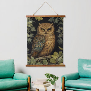Art nouveau uil in het bos hangend wandkleed