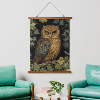 Art nouveau uil in het bos hangend wandkleed