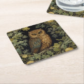 Art nouveau uil in het bos kartonnen onderzetters (Schuin)