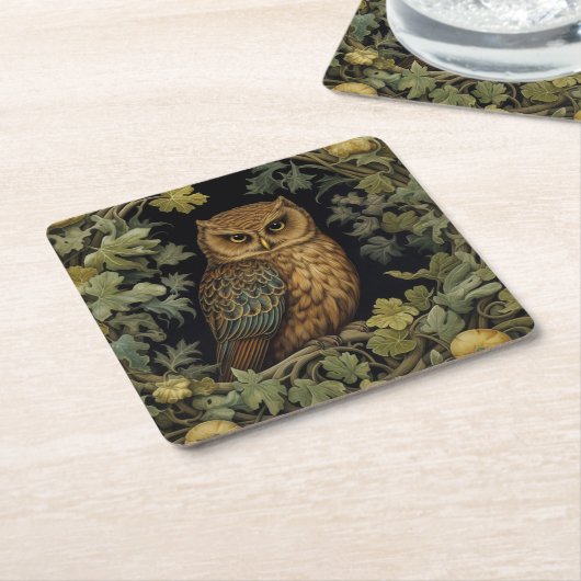 Art nouveau uil in het bos kartonnen onderzetters (Schuin)