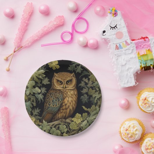 Art nouveau uil in het bos papieren bordje (Feest)