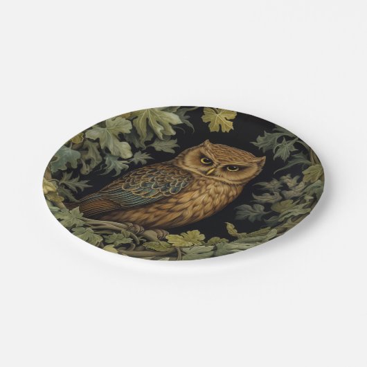 Art nouveau uil in het bos papieren bordje (Gekanteld)