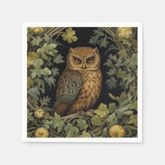 Art nouveau uil in het bos servet