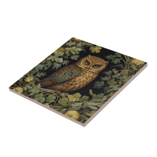 Art nouveau uil in het bos tegeltje (Zijkant)