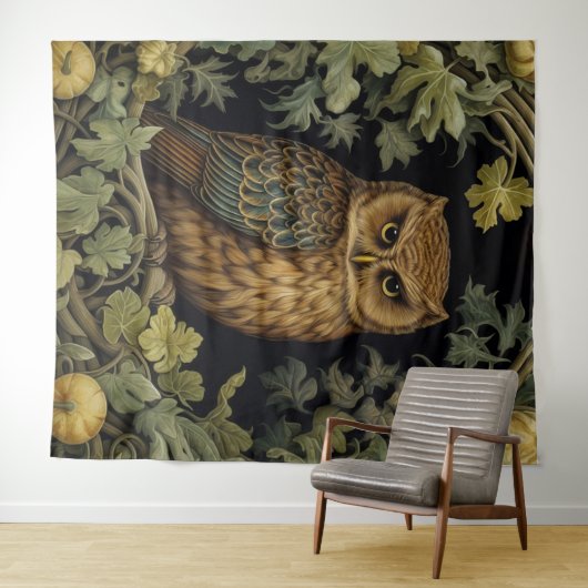 Art nouveau uil in het bos wandkleed (In Situ (horizontaal))