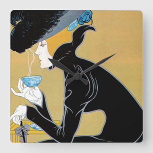 Art Nouveau uit het verleden, Dame die Marco Polo- Vierkante Klok