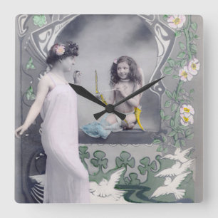 Art Nouveau Valentijn 1904 Vierkante Klok