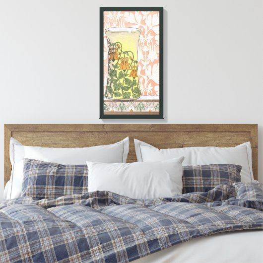  Art Nouveau, Vase met Columbine Flowers Canvas Afdruk (Insitu (Slaapkamer))