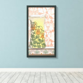 Art Nouveau, Vase met Columbine Flowers Canvas Afdruk (Insitu (Houten vloer))