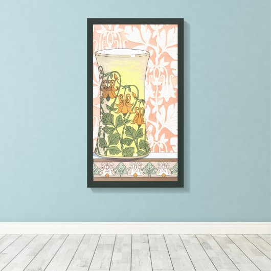  Art Nouveau, Vase met Columbine Flowers Canvas Afdruk (Insitu (Houten vloer))