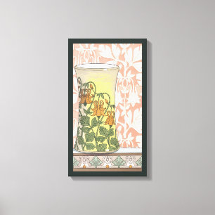  Art Nouveau, Vase met Columbine Flowers Canvas Afdruk