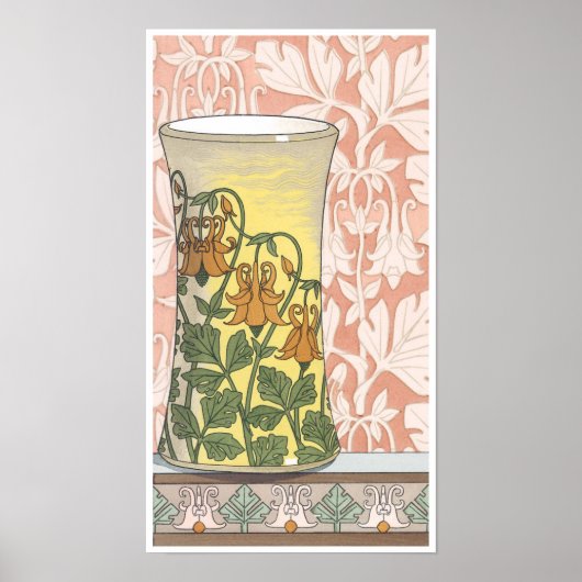  Art Nouveau, Vase met Columbine Flowers Poster (Voorkant)