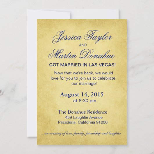 Art Nouveau Vegas Ontvangst | goud blauw Kaart (Achterkant)