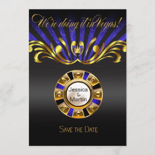 Art Nouveau Vegas Save the Date   goud blauw Kaart
