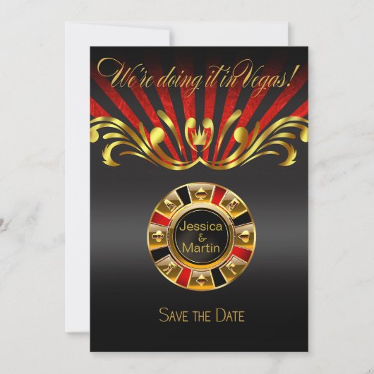 Art Nouveau Vegas Save the Date | Goud rood Kaart (Voorkant)