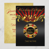 Art Nouveau Vegas Save the Date | Goud rood Kaart (Voorkant / Achterkant)